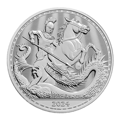 A picture of a 1 oz Silver St George and the Dragon